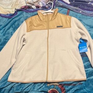 Columbia Beige and Camel Full-Zip Fleece Jacket